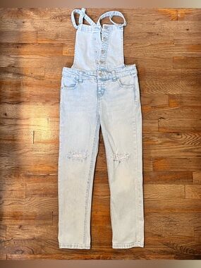 Light Wash Denim Overalls Girls Knee Patch